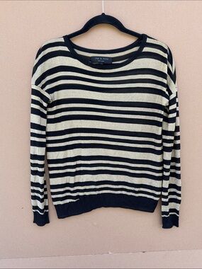 Rag & Bone Retro Mod Lightweight Knit Sweater Metallic Black Gold Striped XS